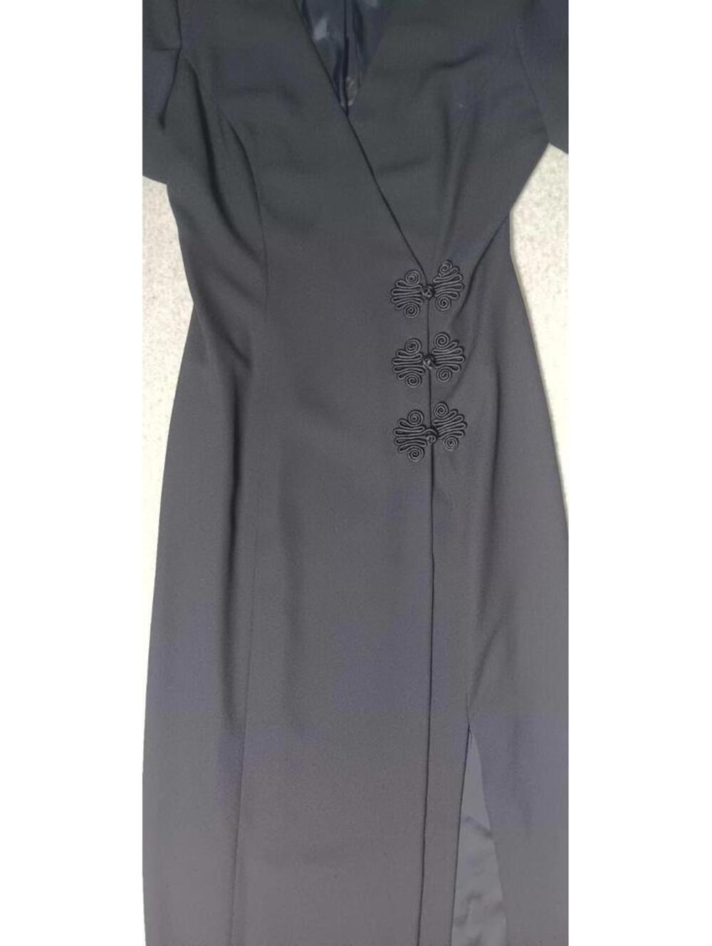 Maggie London Partial Wrap Maxi Dress Womens Size 8 Black Padded Shoulders... - Picture 7 of 11